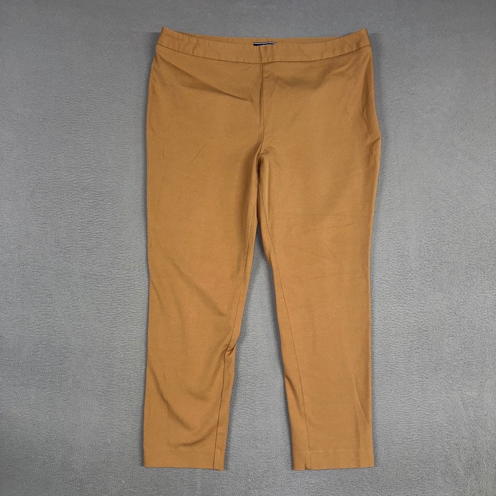 Lands End Pants Womens 16 Brown Mid Rise Slim Leg Side Zip Stretch Trousers